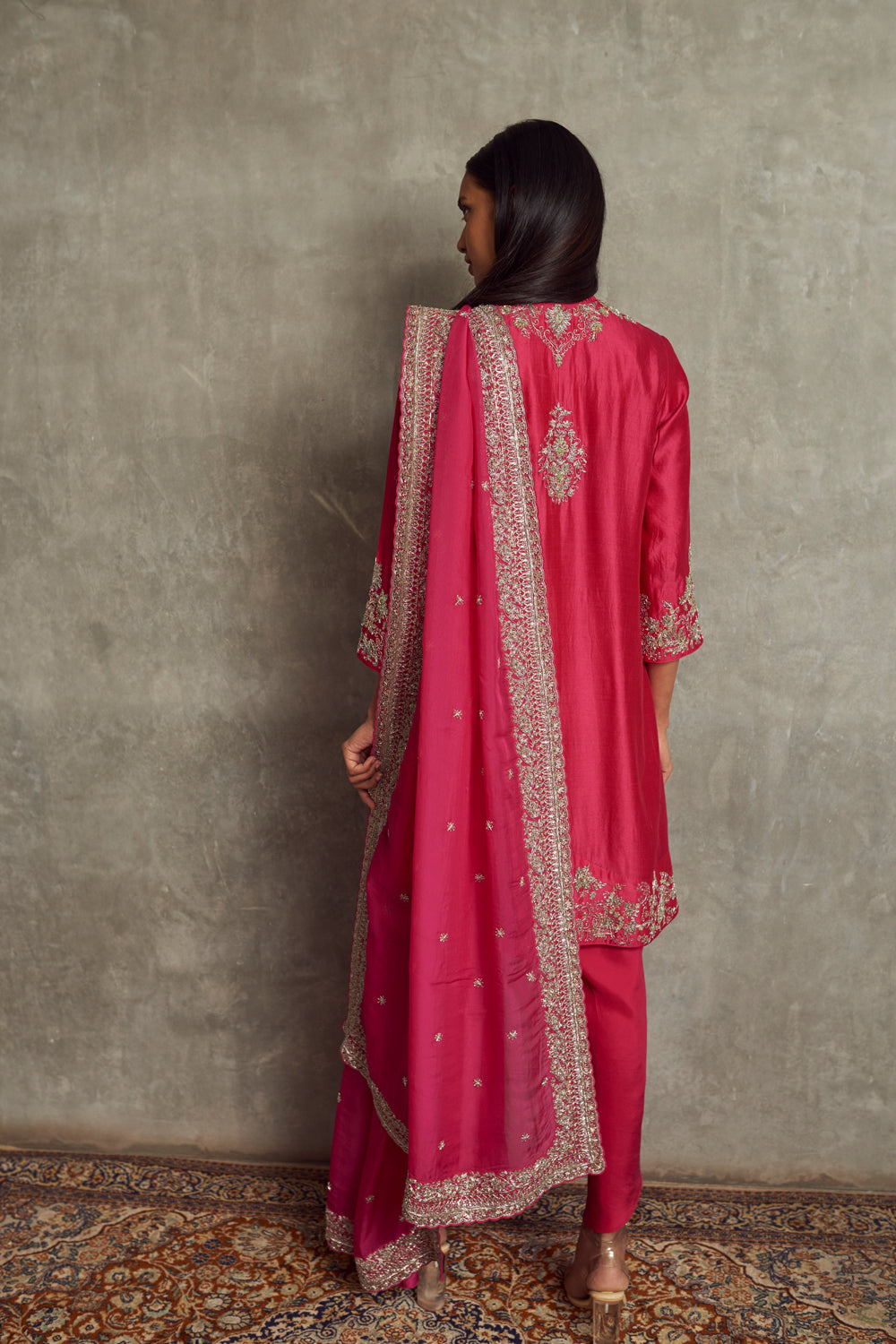 Pink Embroidered Tunic and Dhoti Pants with Dupatta