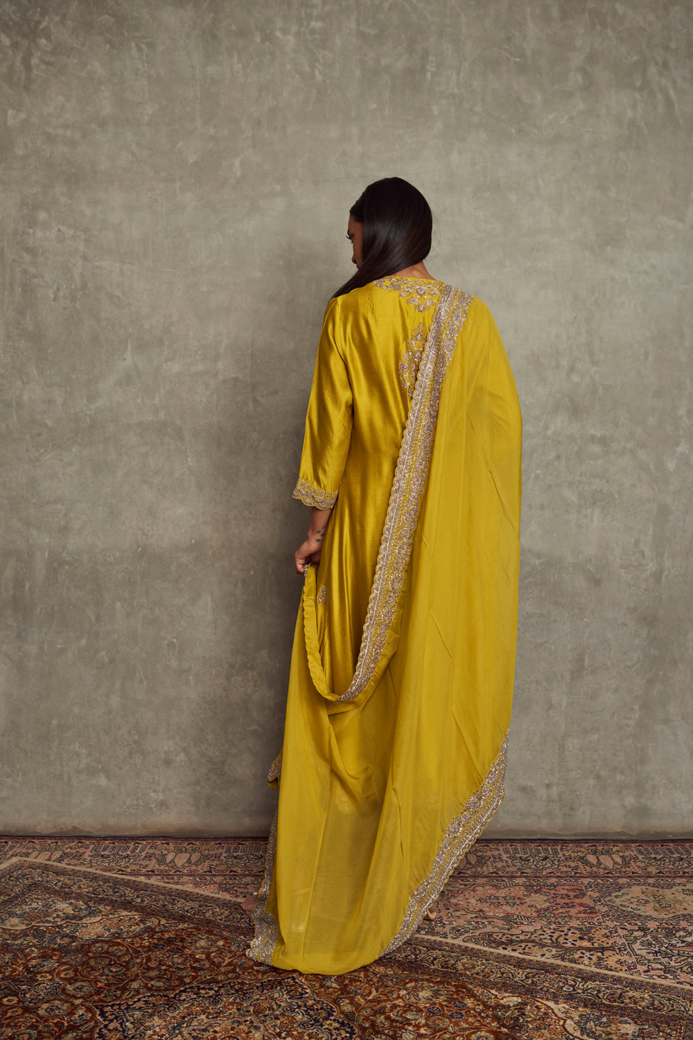 Mustard Embroidered Tunic and Churidar with Dupatta