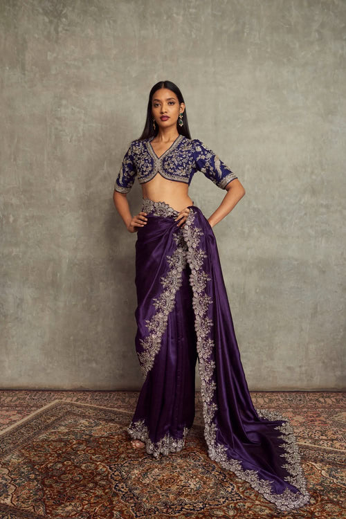 Purple Embroidered Saree and Blouse