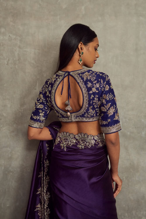 Purple Embroidered Saree and Blouse