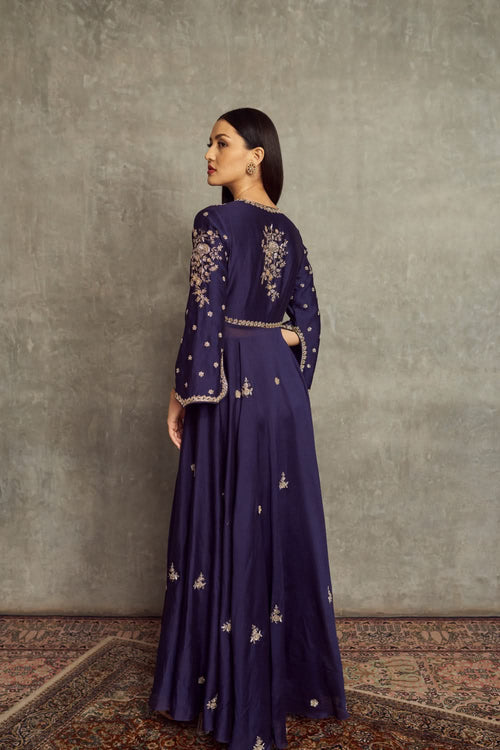 Purple Embroidered Fan Sleeve Anarkali
