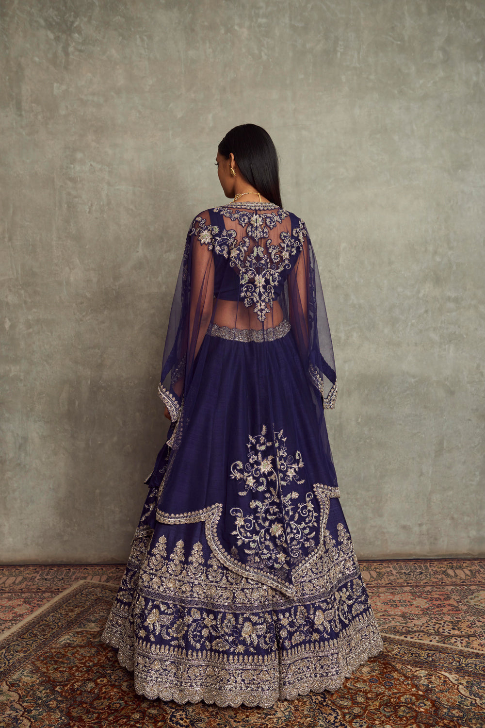 Purple Embroidered Lehenga with Blouse and Cape
