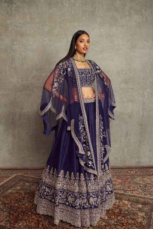 Purple Embroidered Lehenga with Blouse and Cape
