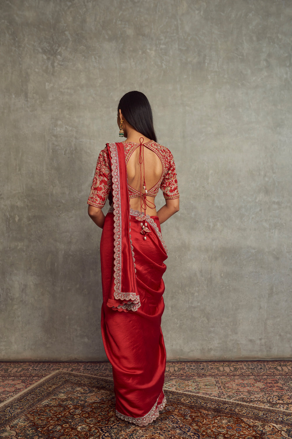 Red Embroidered Silk Saree and Blouse Set