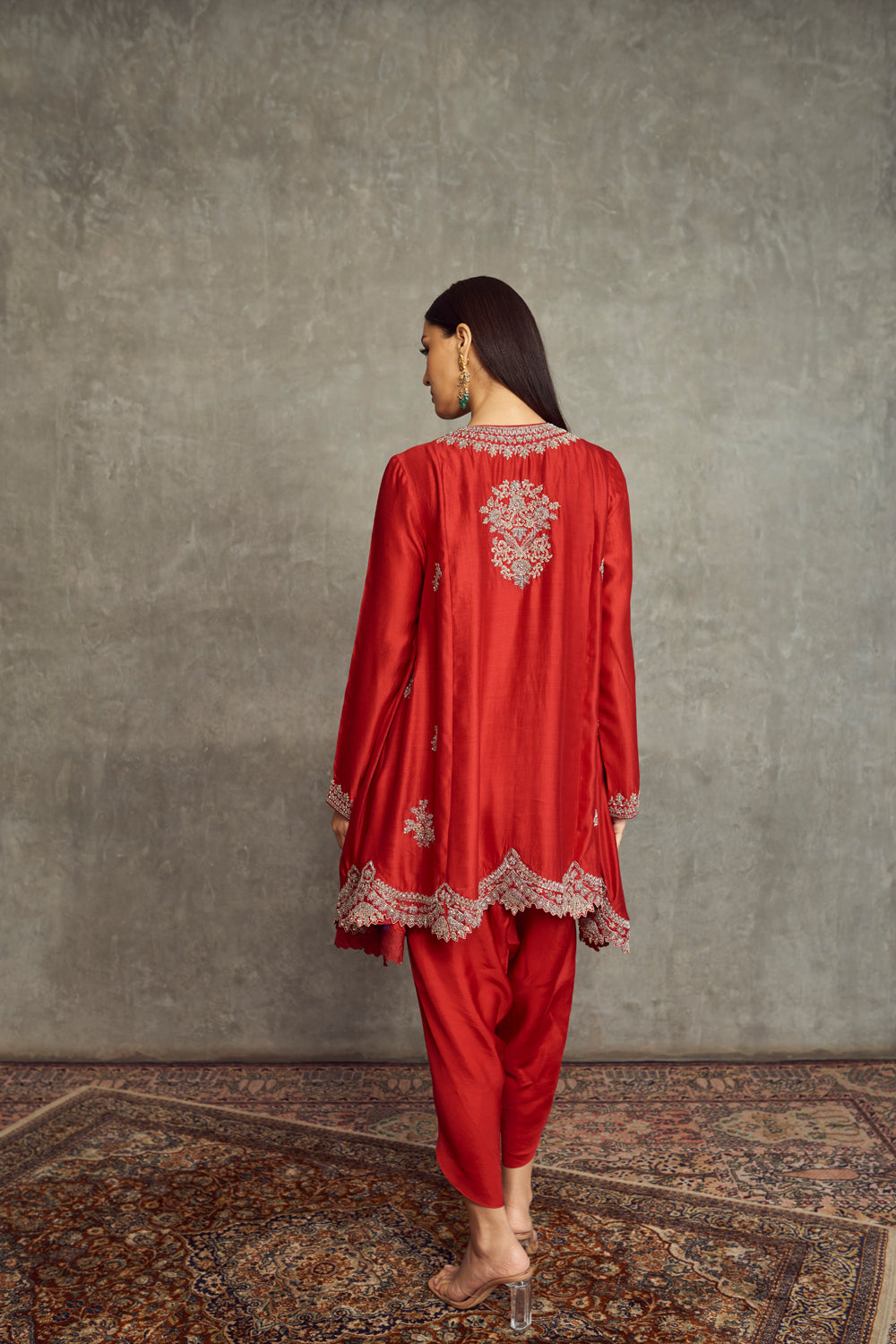 Red Embroidered Tunic and Dhoti Pants with Dupatta