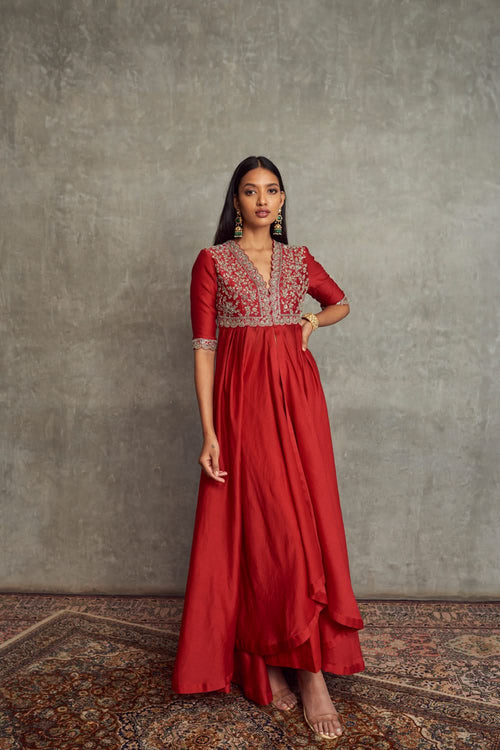 Red Embroidered Anarkali