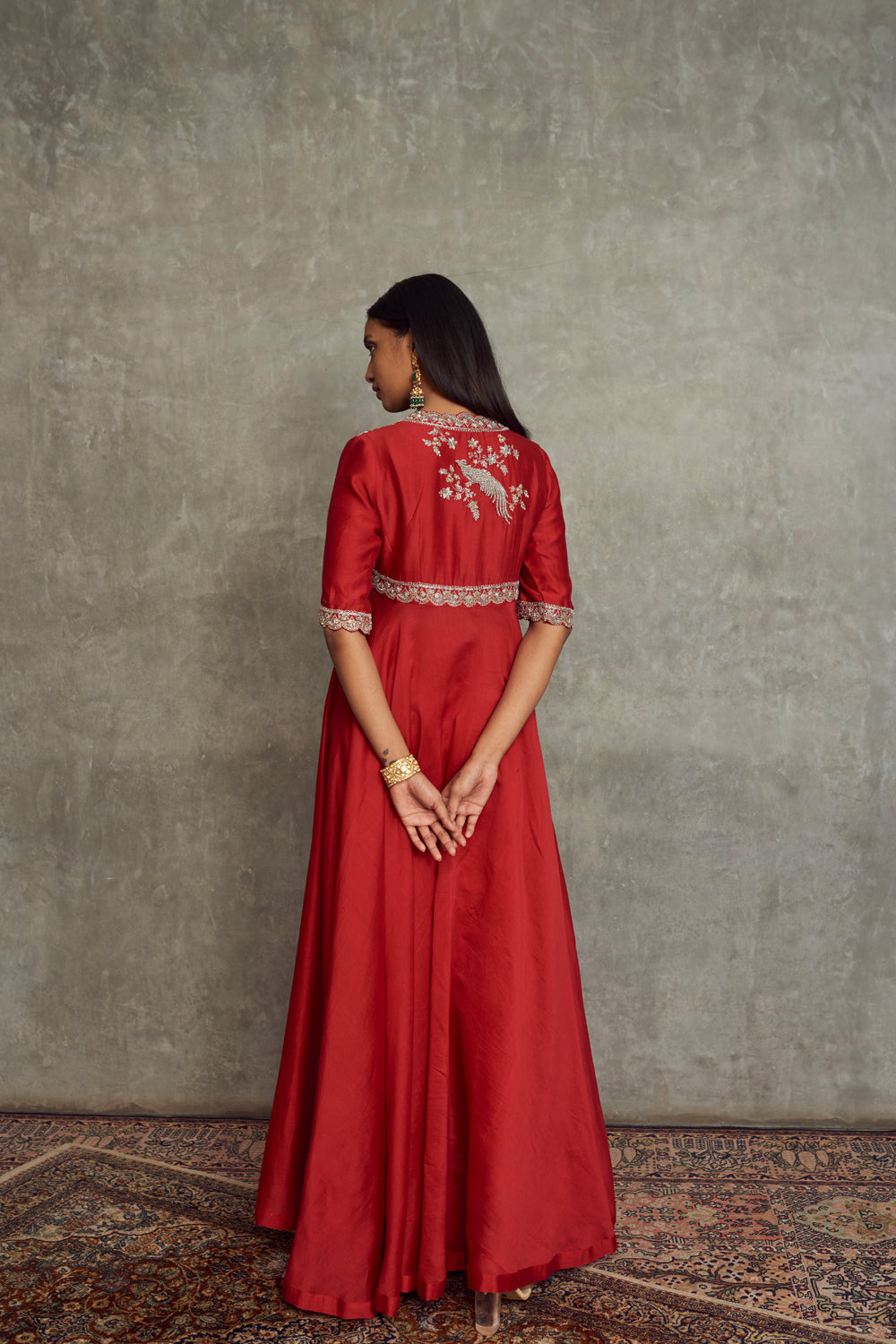 Red Embroidered Anarkali