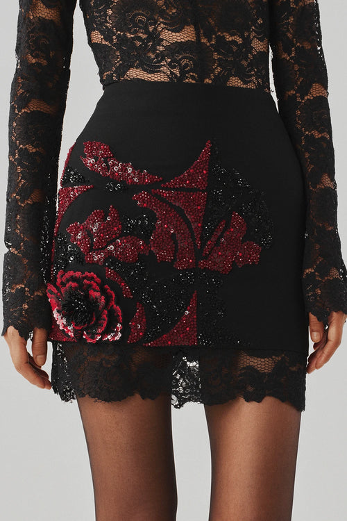 Wild Rose Embroidered Mini Skirt