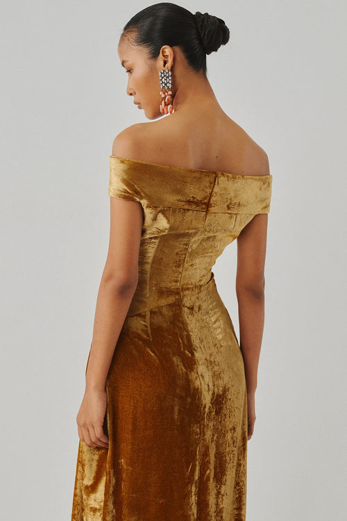 Molten Gold Off-Shoulder Gown