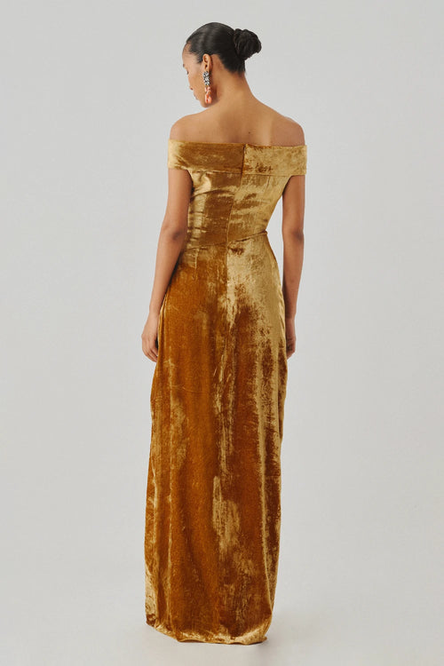 Molten Gold Off-Shoulder Gown