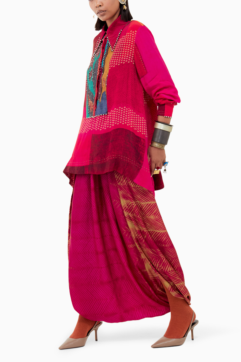 Shocking Pink Beyond Ken Atri Straight Shirt with Drape Pants Set