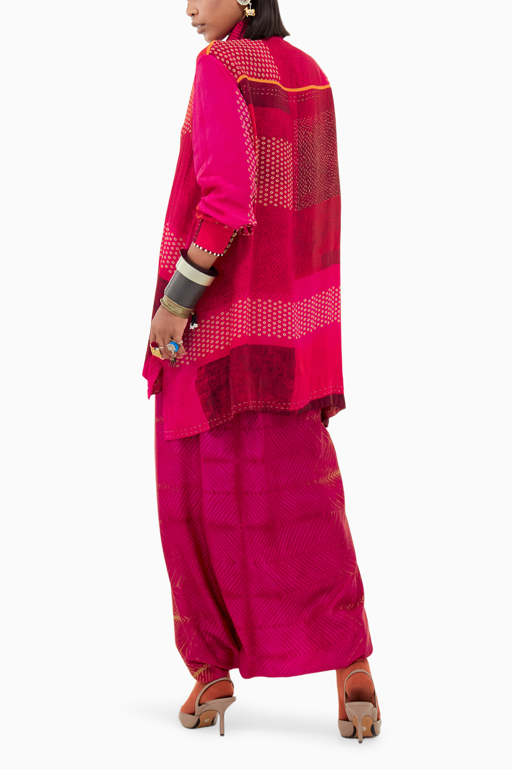 Shocking Pink Beyond Ken Atri Straight Shirt with Drape Pants Set