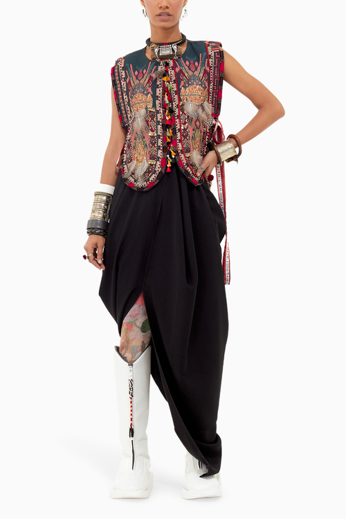 Multi Beyond Ken Gilet with Shirt and Drape Skirt Set