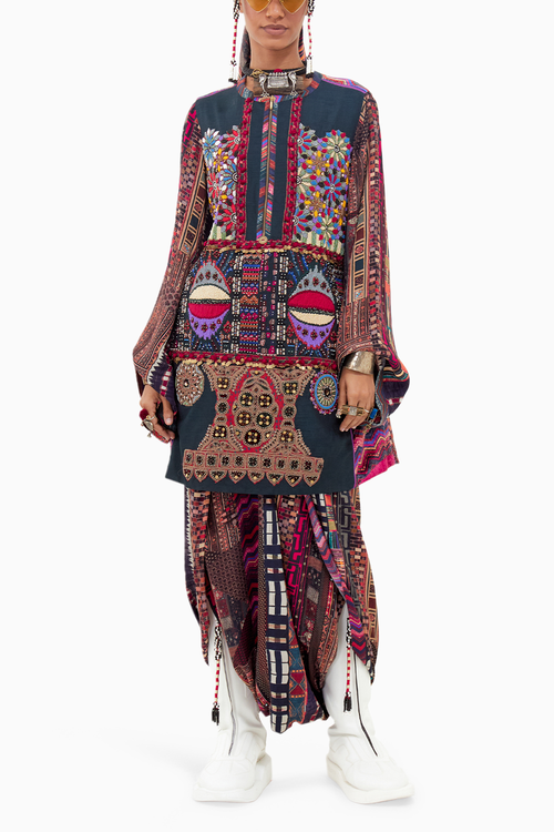 Multi Beyond Ken Mehru Embo Dress with Drape Trousers