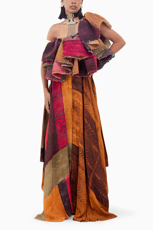 Multi Beyond Ken Roxanna Ruffle Top and Flared Skirt Set