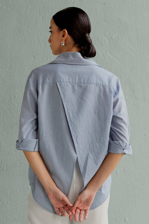 Kha Sky Blue Overlap Shirt