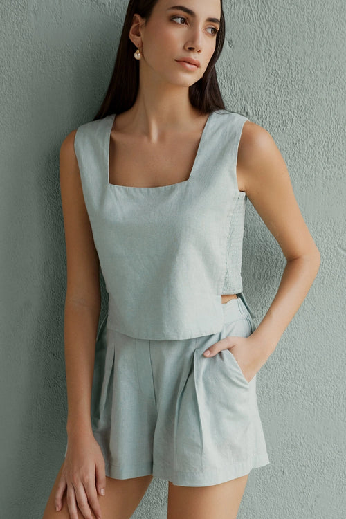 Meili Sage Crop Top With Shorts Set