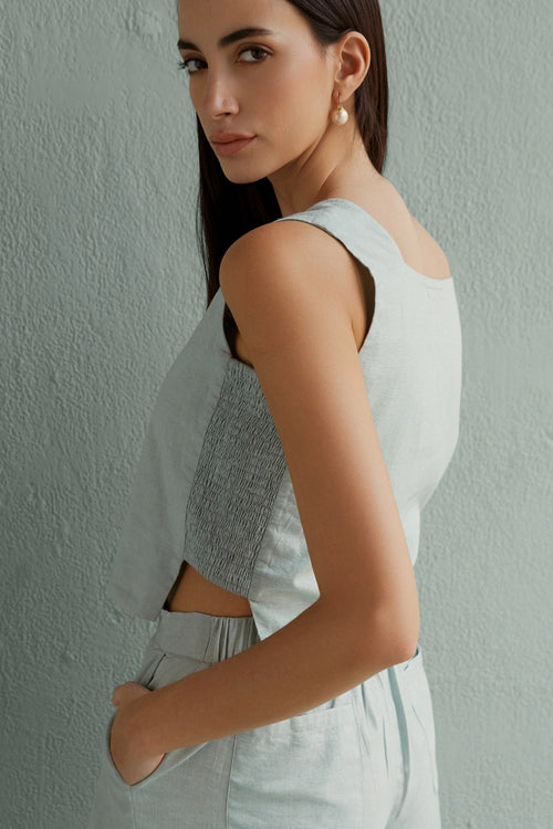 Meili Sage Crop Top With Shorts Set