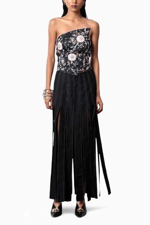 Onyx Embroidered Top and Kuro Shredded Skirt