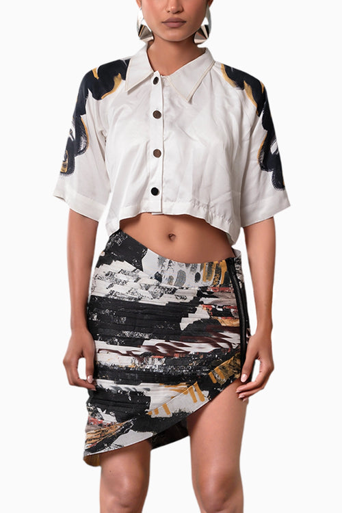 Ichi Cross Placket Shirt and Chasm Pleated Skirt