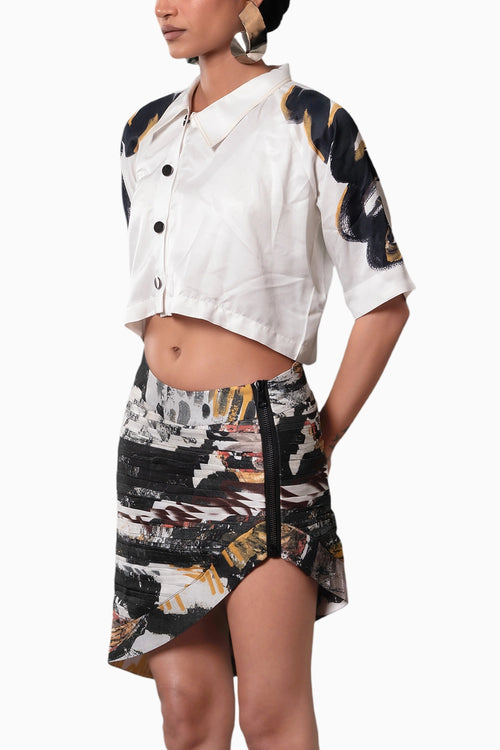 Ichi Cross Placket Shirt and Chasm Pleated Skirt