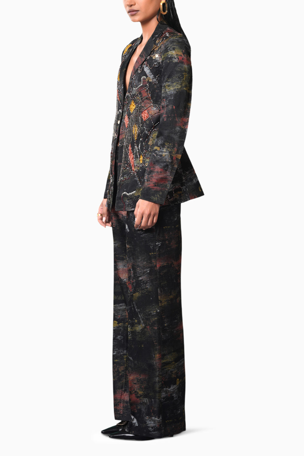 Kagé Embroidered Blazer with Kagé Pleated Trouser