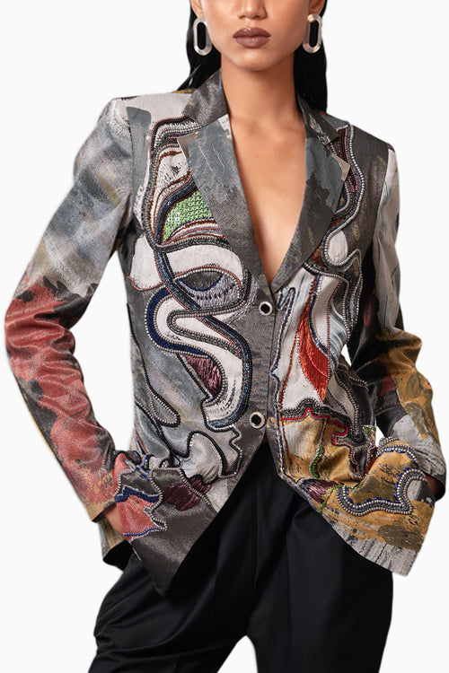 Ecru Embroidered Blazer