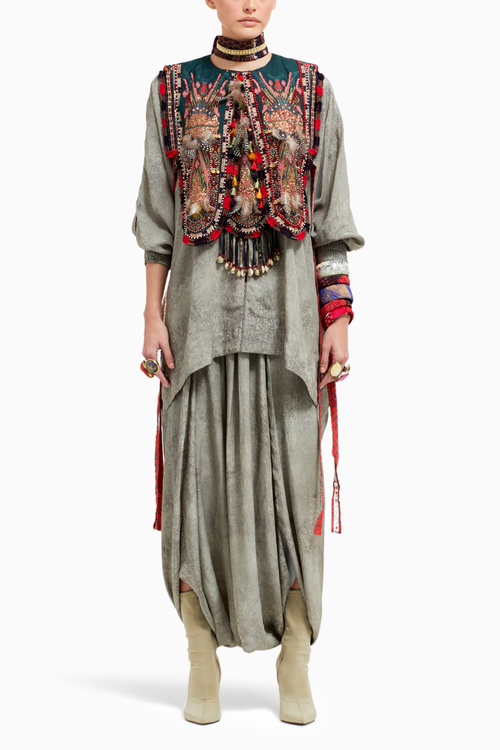 Multi Zuri Gilet with Kurta and Drape Trousers