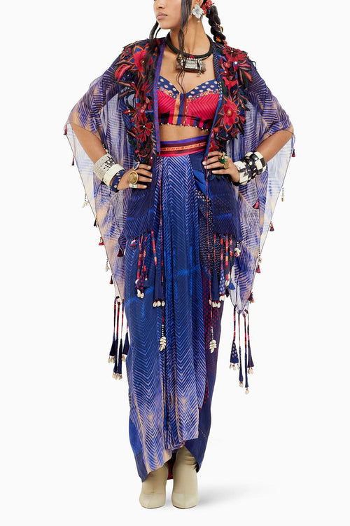 Beyond Ken Sapphire Veni Dupatta Jacket Set