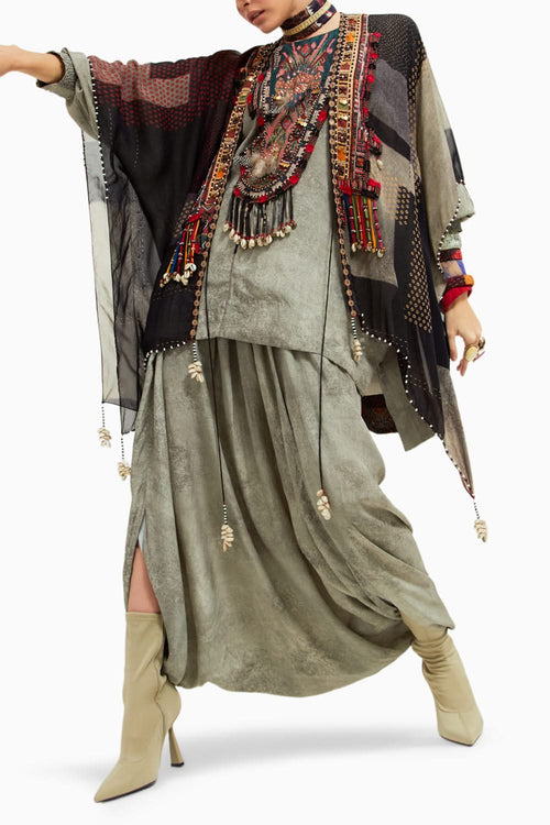 Ash Grey Veni Dupatta Jacket Set