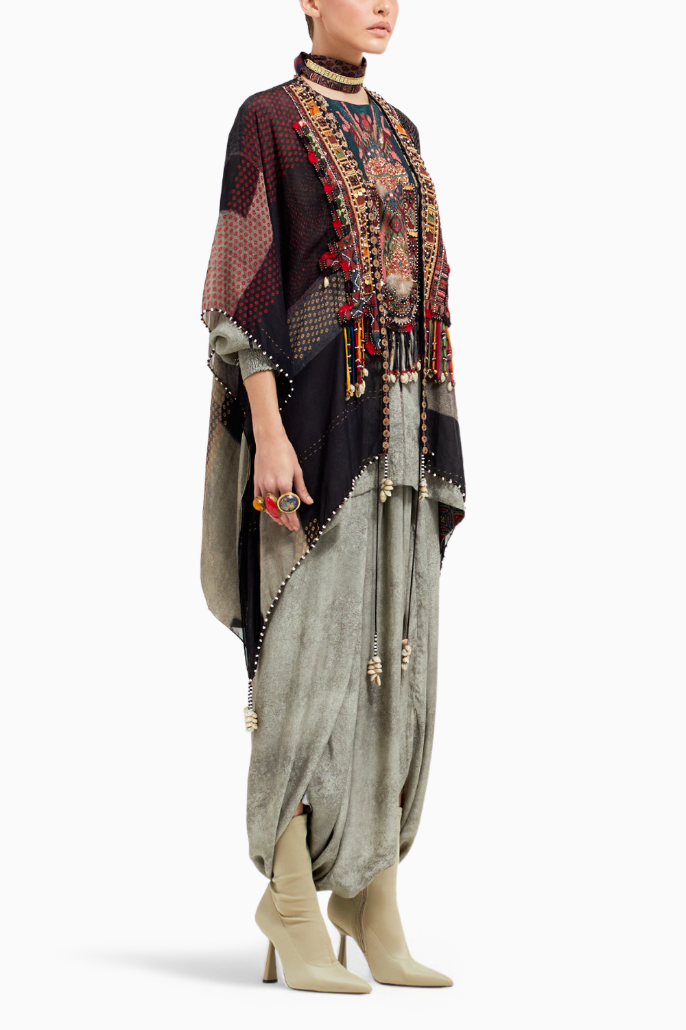 Ash Grey Veni Dupatta Jacket Set