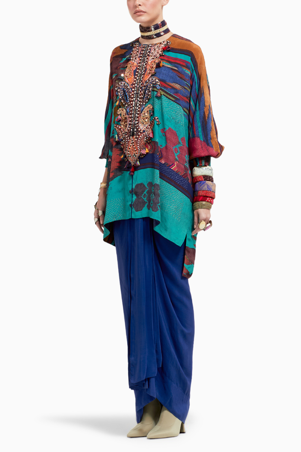 Multi Kuru Trapeze Kurta and Drape Trousers