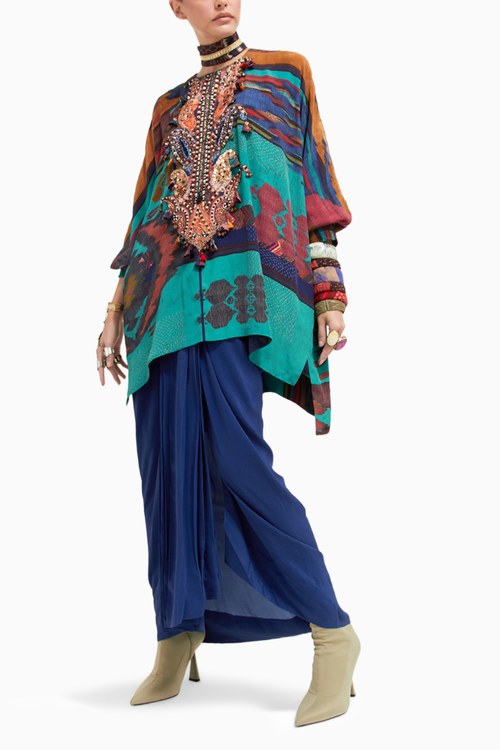 Multi Kuru Trapeze Kurta and Drape Trousers