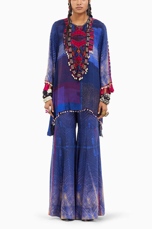 Beyond Ken Sapphire Mitra Short Kurta with Flared Trouser Set