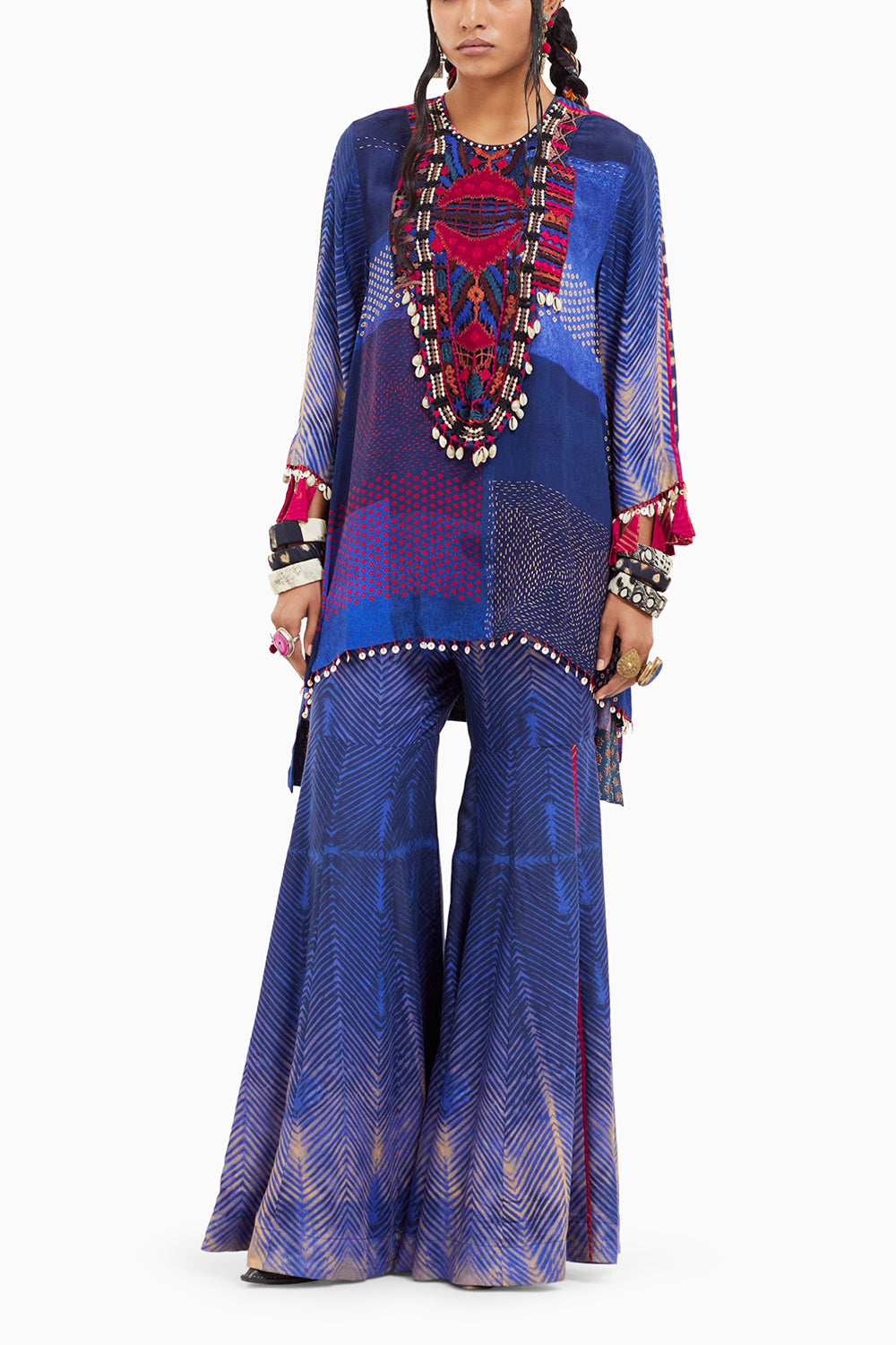 Beyond Ken Sapphire Mitra Short Kurta with Flared Trouser Set