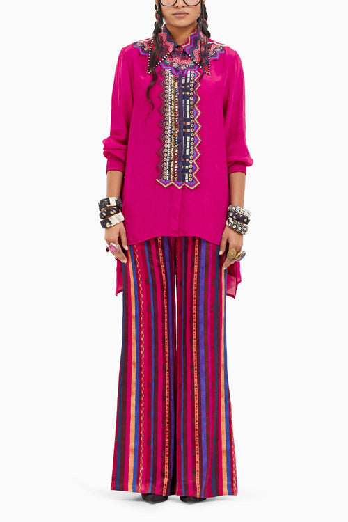 Beyond Ken Shocking Pink Atri Straight Shirt with Trouser Set