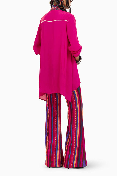 Beyond Ken Shocking Pink Atri Straight Shirt with Trouser Set