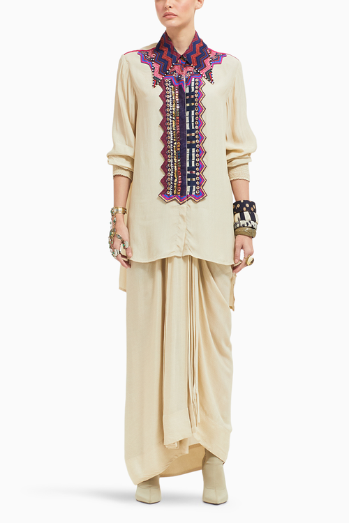 Mogra Atri Shirt and Draped Skirt Set