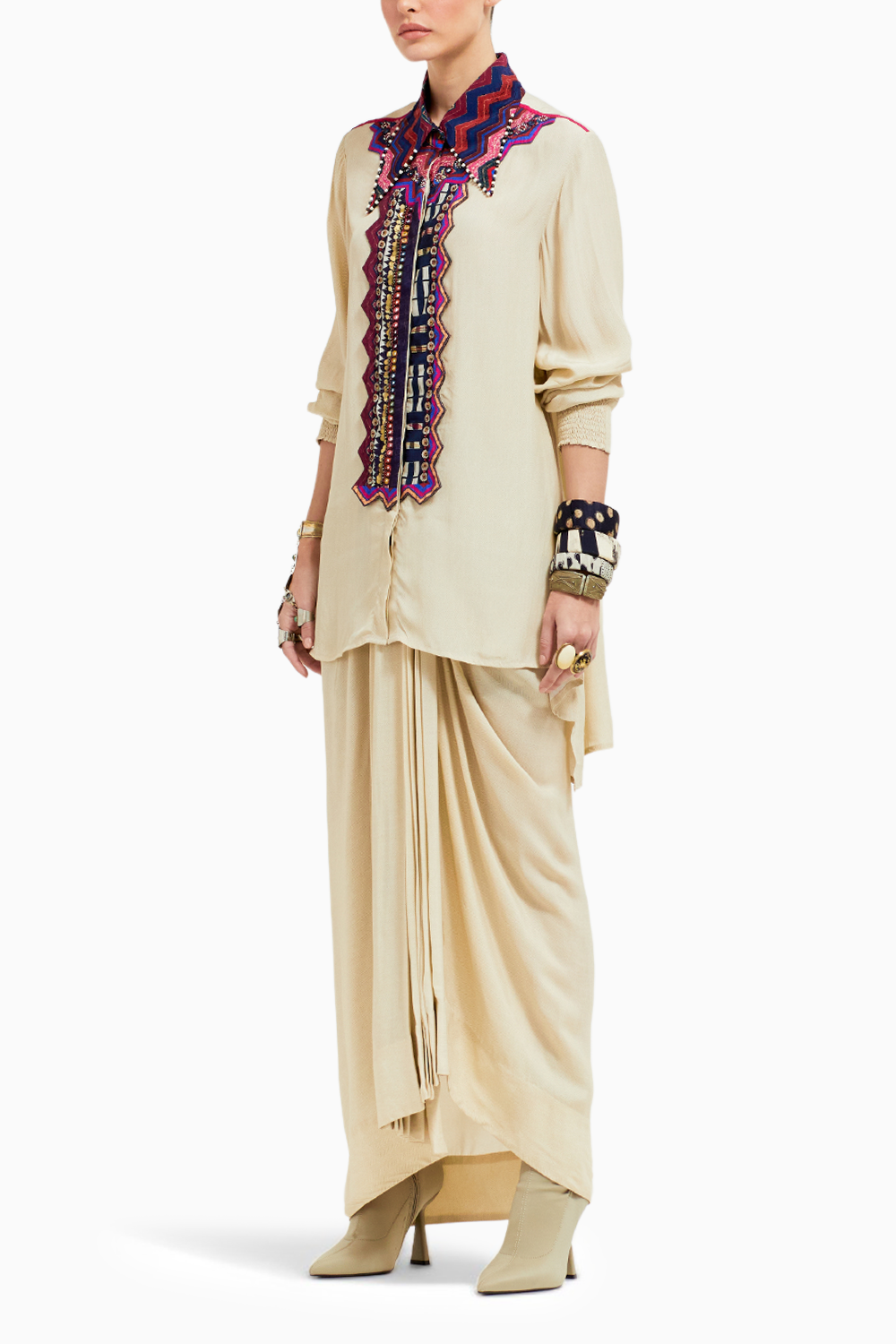 Mogra Atri Shirt and Draped Skirt Set