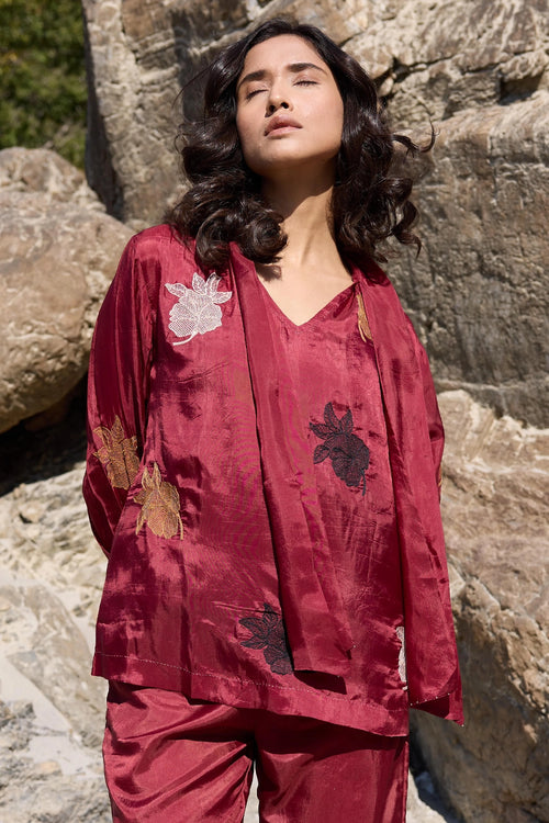 Alfie Maroon Neck Tie-up Top