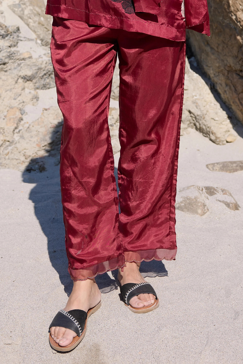 Karen Maroon Button Down Dress with Carly Trousers