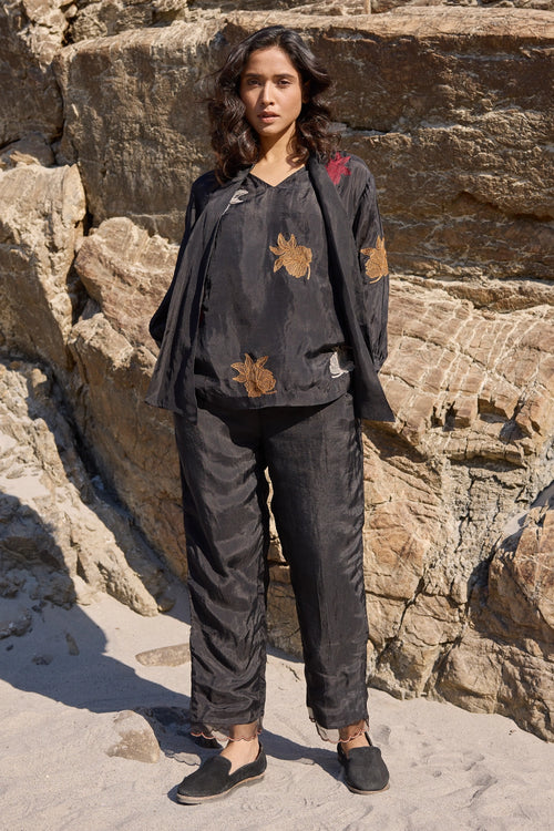 Alfie Black Neck Tie-up Top with Carly Trouser