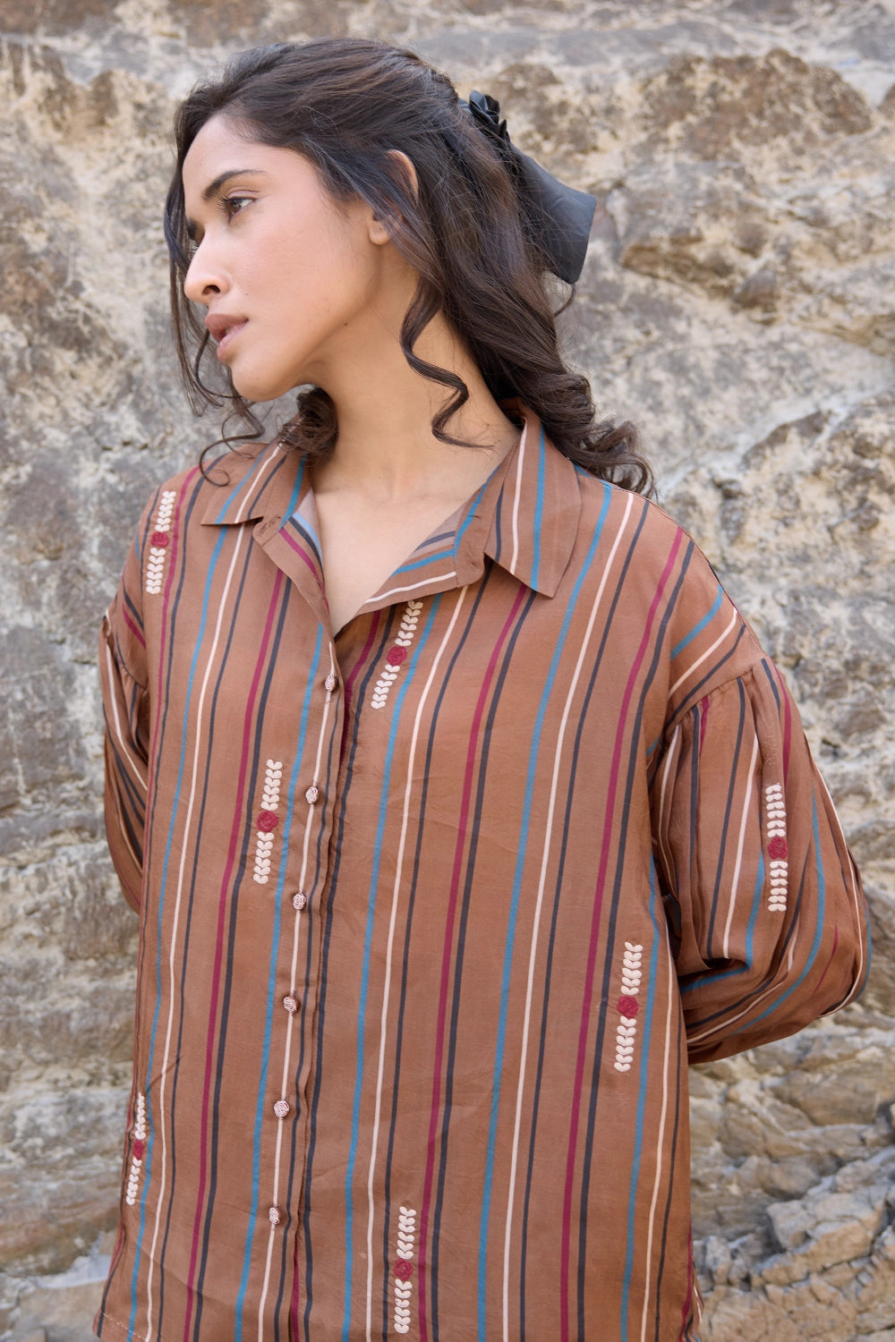 Gwen Brown Multistriper Oversized Shirt