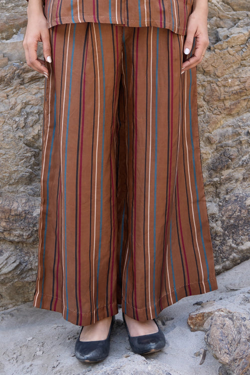 Jo Striper Brown Wide Trousers