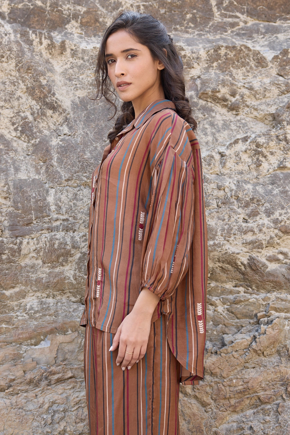 Gwen Brown Multistriper Oversized Shirt