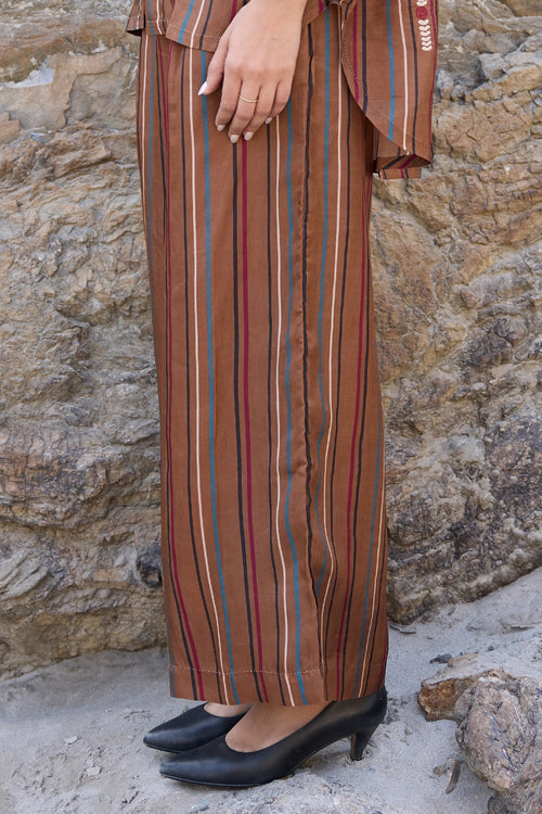 Jo Striper Brown Wide Trousers