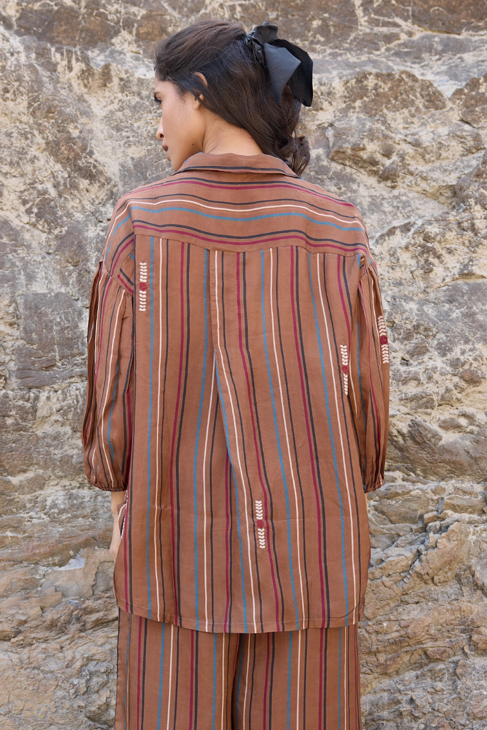 Gwen Brown Multistriper Oversized Shirt