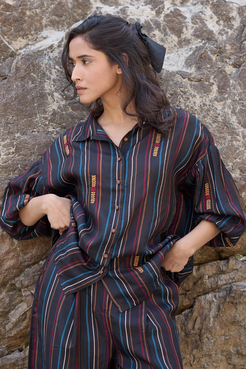 Gwen Black Multistriper Oversized Shirt