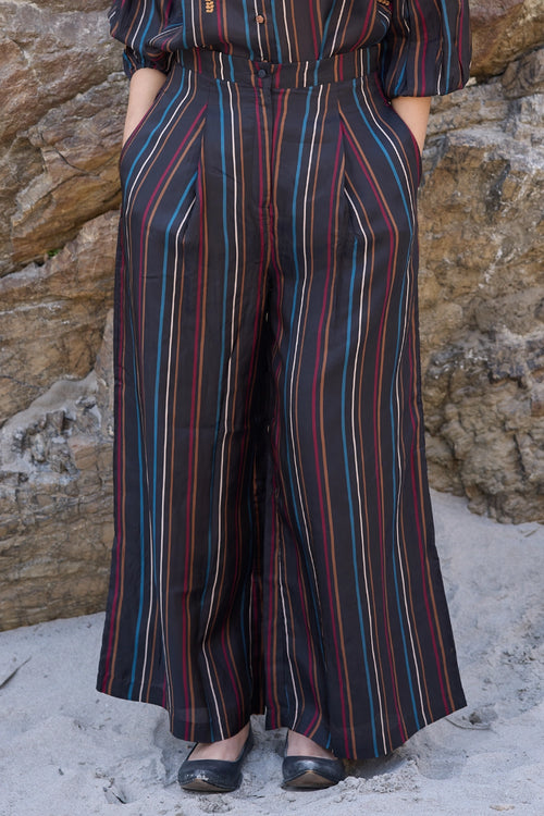 Jo Striper Black Wide Trousers