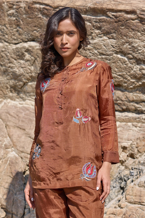 Lola Brown Allover Embroidered Top